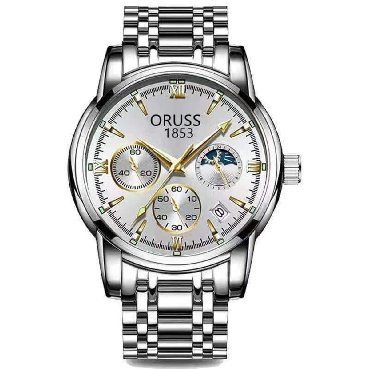 Original ORUSS SENO Men Waterproof Simple Ultra-Thin Luxury Business Fashion Watch Calendar- Silver
