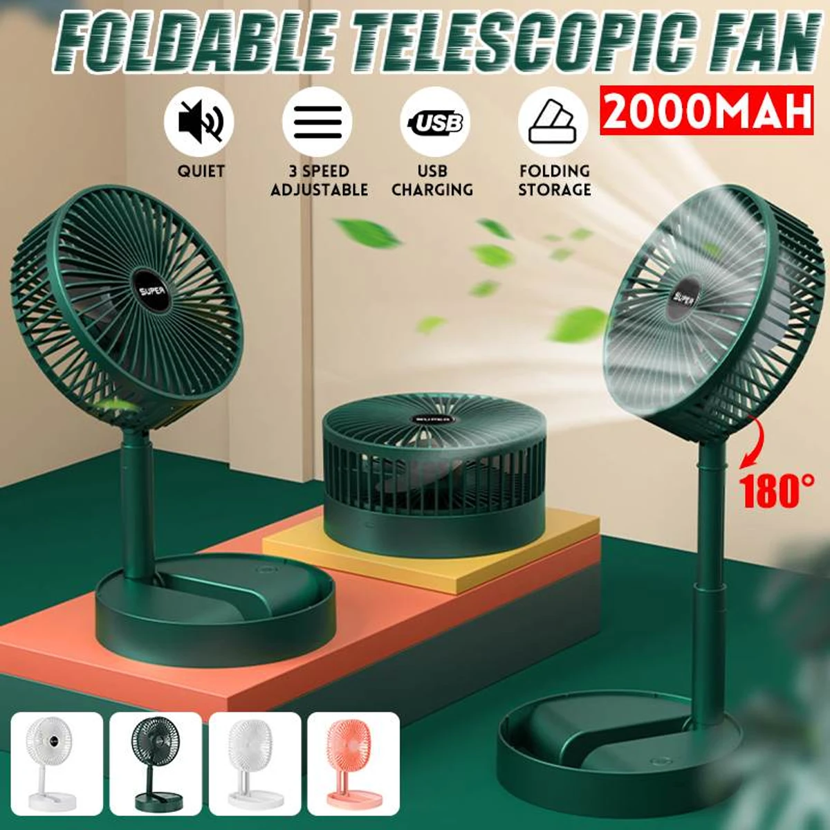 Mini Foldable Telescopic Fan USB Rechargeable Portable