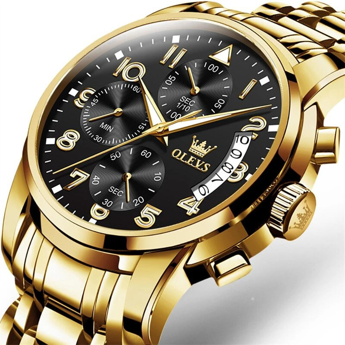 OLEVS 2879 Luxury Watch For Men- Golden & Black