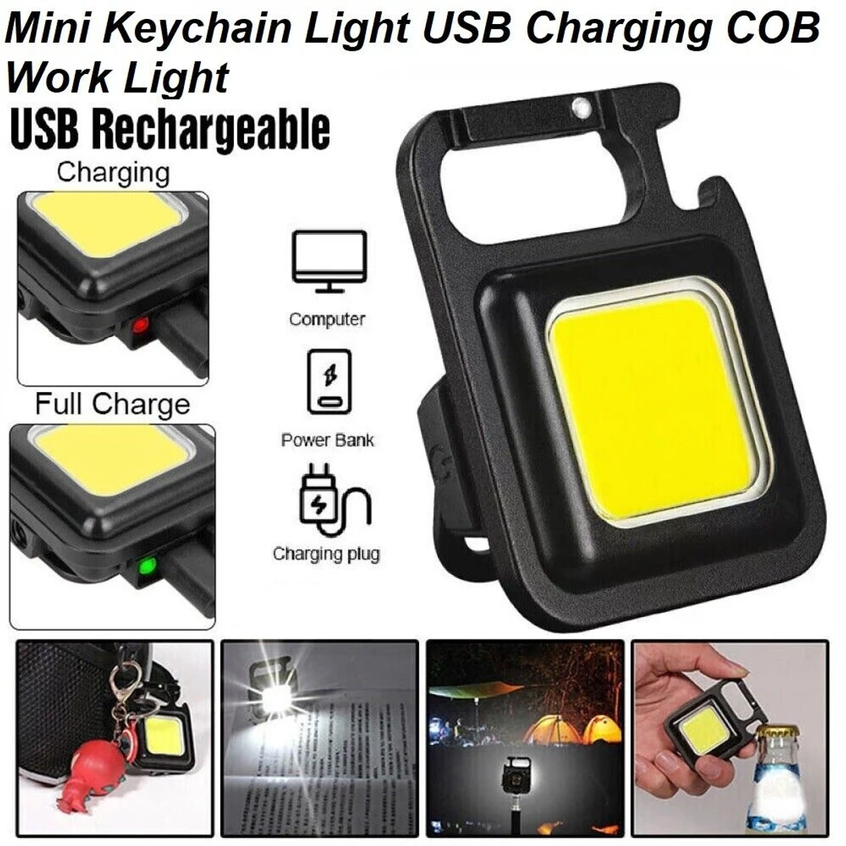 Mini Led Flashlight Portable Work Light Pocket USB Rechargeable Key-chains Torch