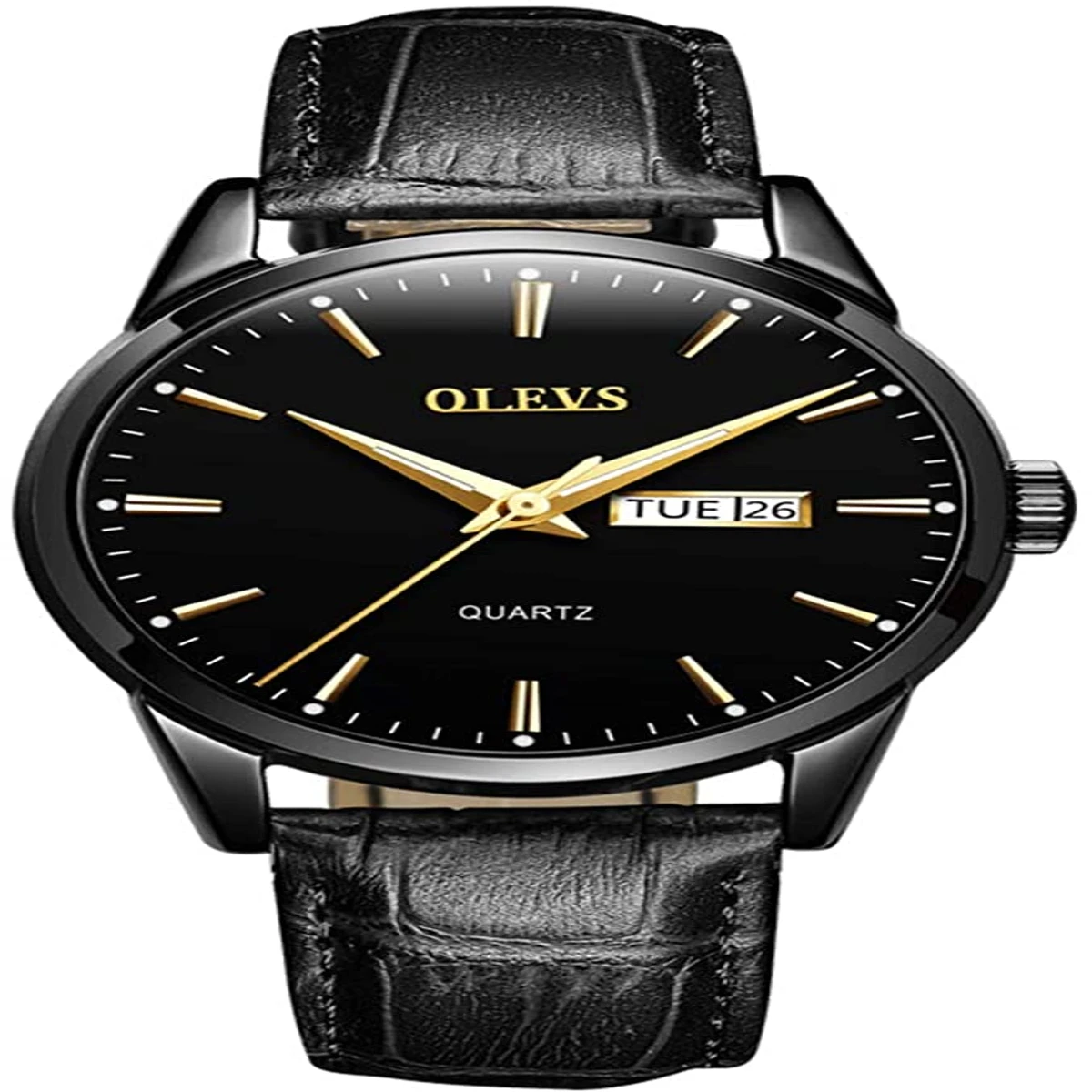 Olevs 6898 Brown PU Leather Analoge Wrist Watch For Men- Black