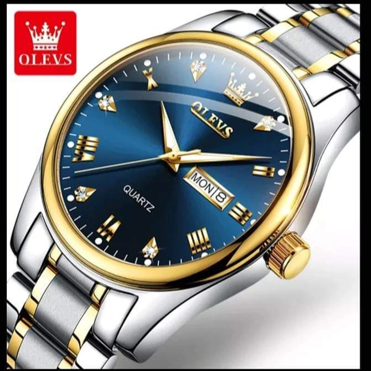 OLEVS 5563 Quartz wrist watch waterproof watch for Men- Silver & Golden & Blue