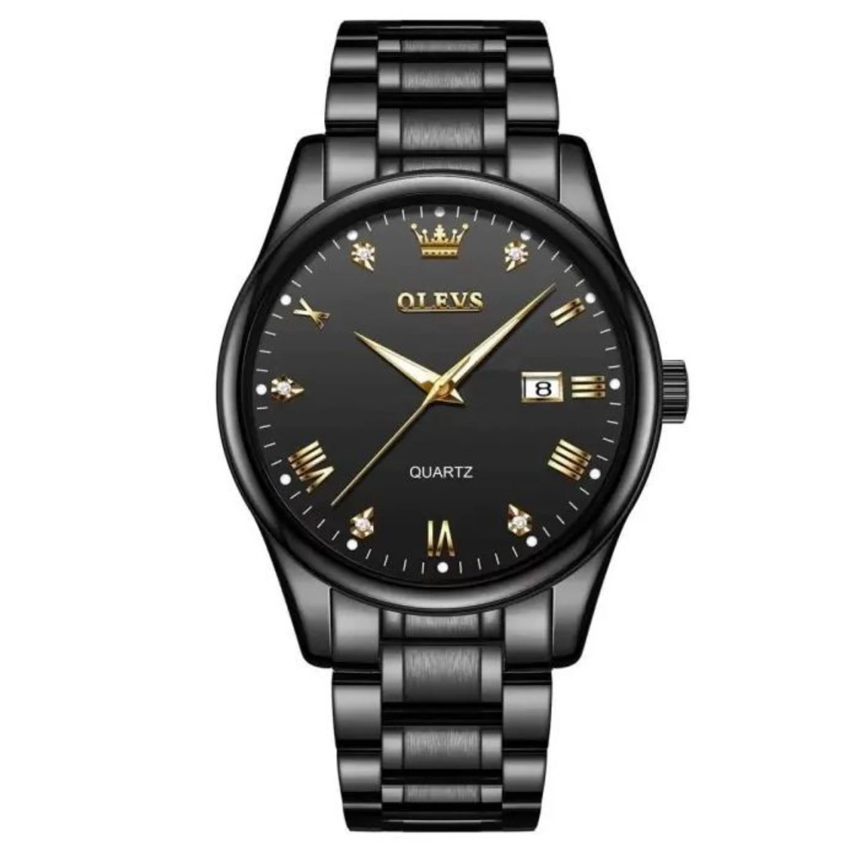 Olevs 5563 Fashion Stainless Steel Analog Wrist Watch For Men- Black
