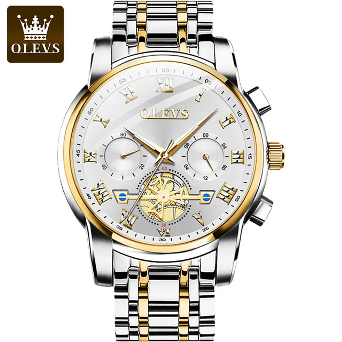 Olevs 2859 Stainless Steel premium quality waterproof Chronograph Watch- Silver & Golden