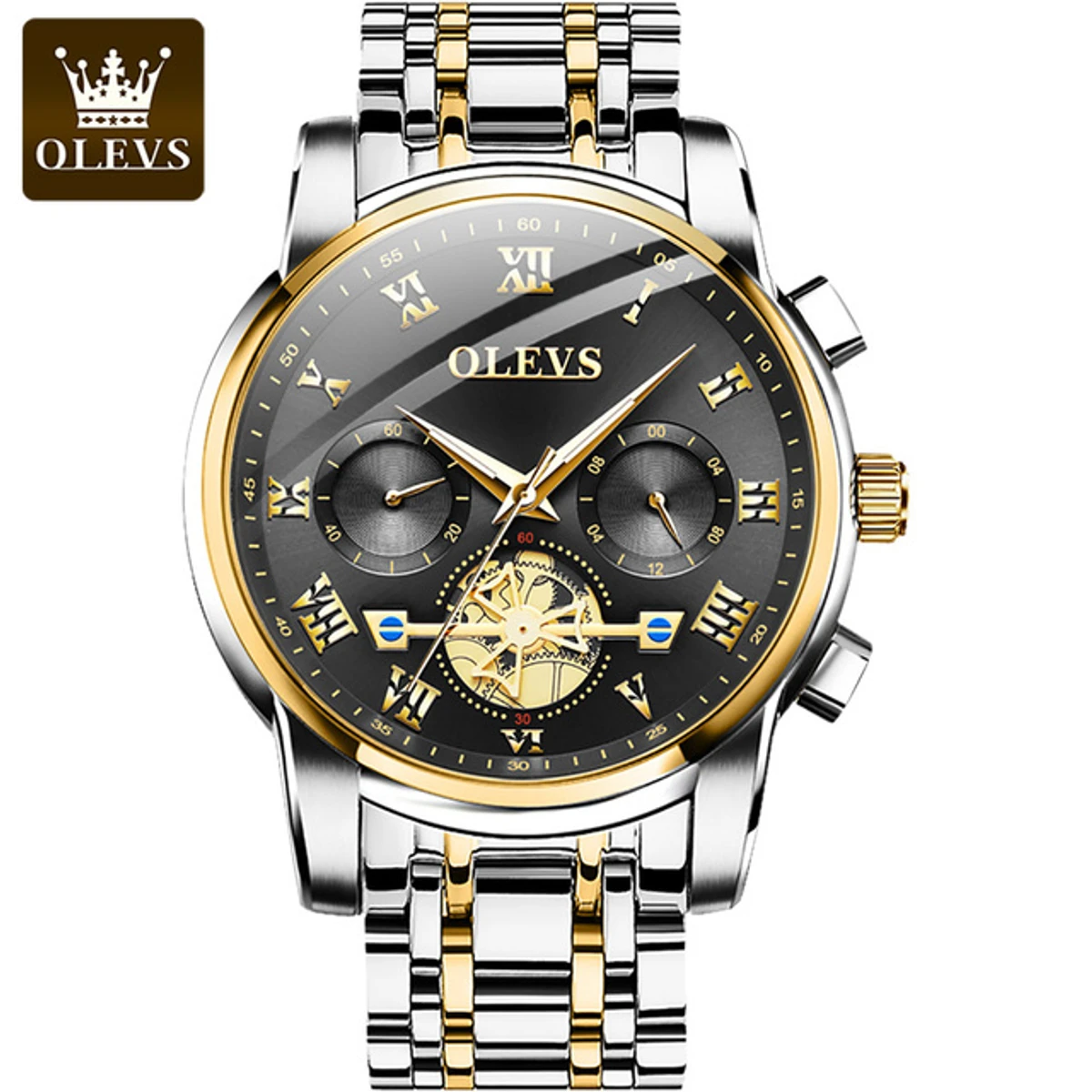 Olevs 2859 Stainless Steel premium quality waterproof Chronograph Watch- Silver & Black