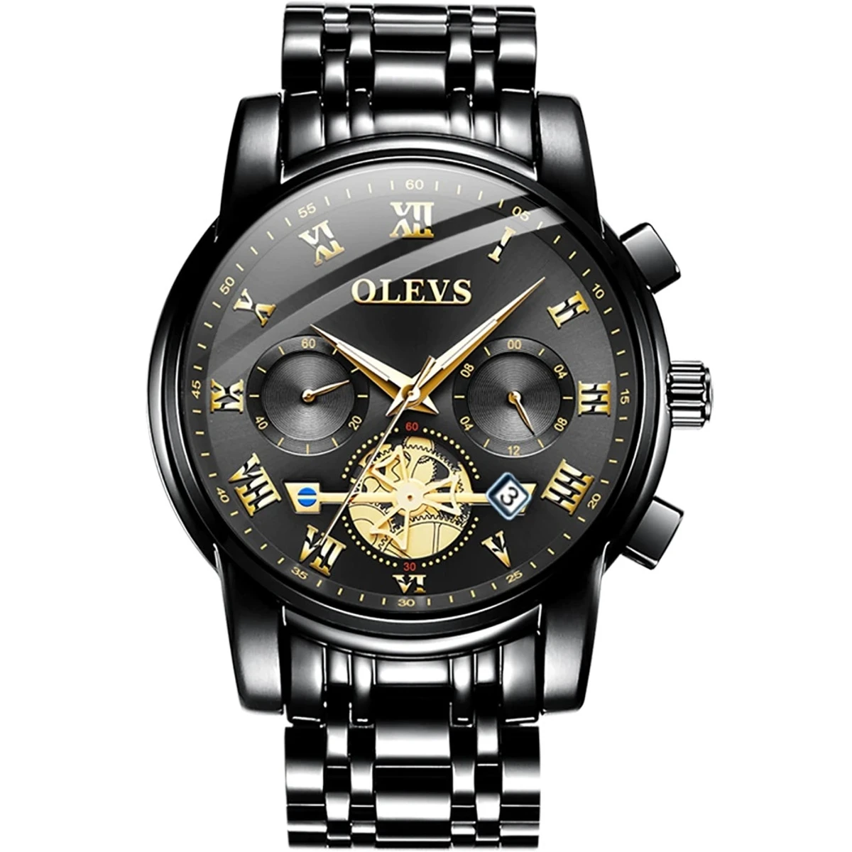 Olevs 2859 Stainless Steel premium quality waterproof Chronograph Watch- Black