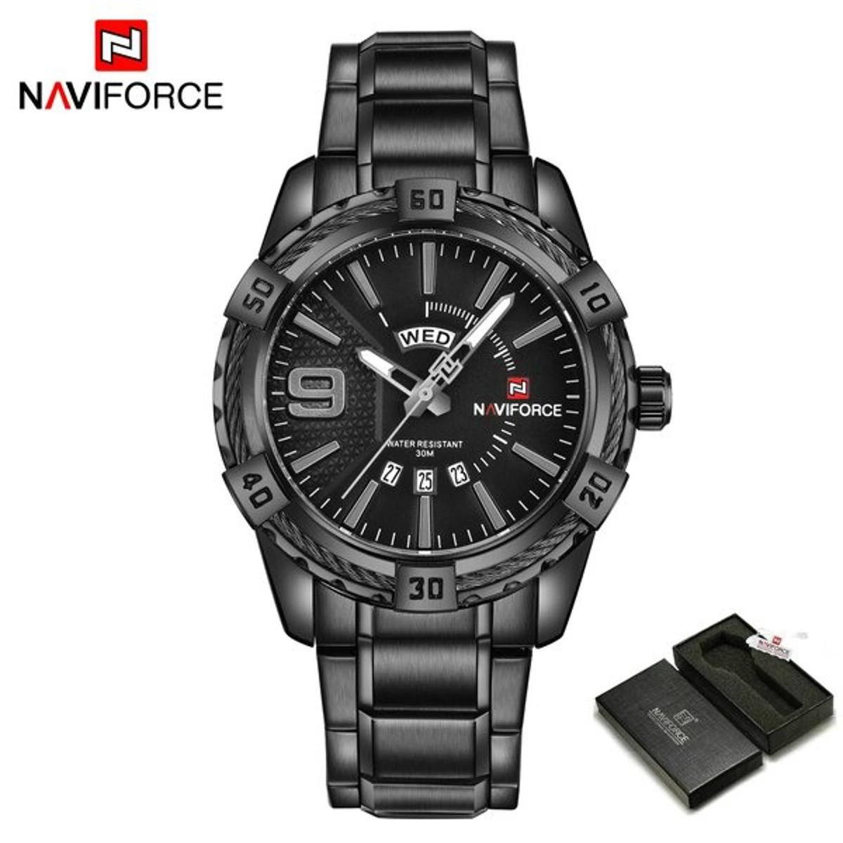 Naviforce NF9117 Stainless Steel Analog Watch for Men - Black