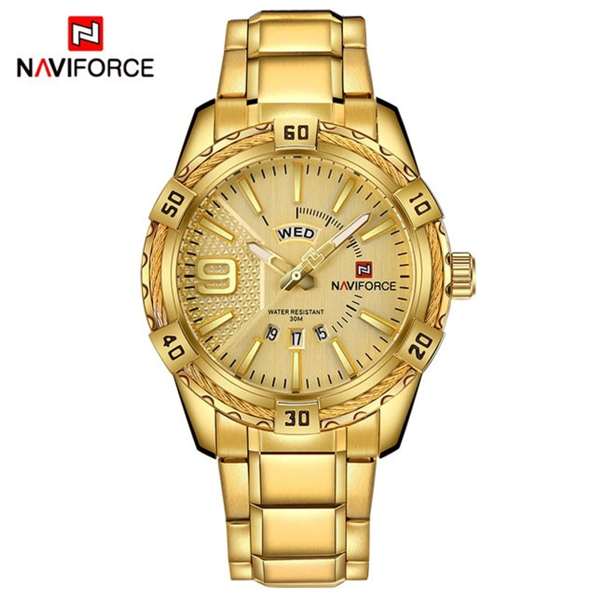 Naviforce NF9117 - Golden Stainless Steel Analog Watch for Men - Golden