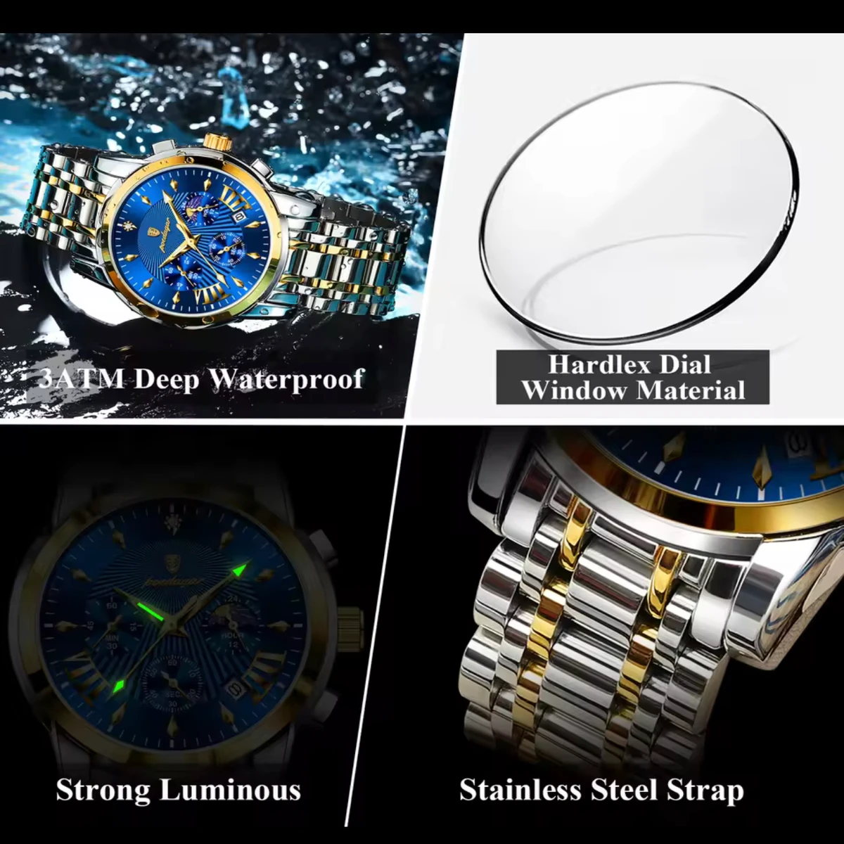 POEDAGAR 813 POEDAGAR Luxury Fashion Watch Men Waterproof Luminous Date non active Chronograph Watches Man Quartz Military Stainless Steel Men's Watches-Silver & Golden