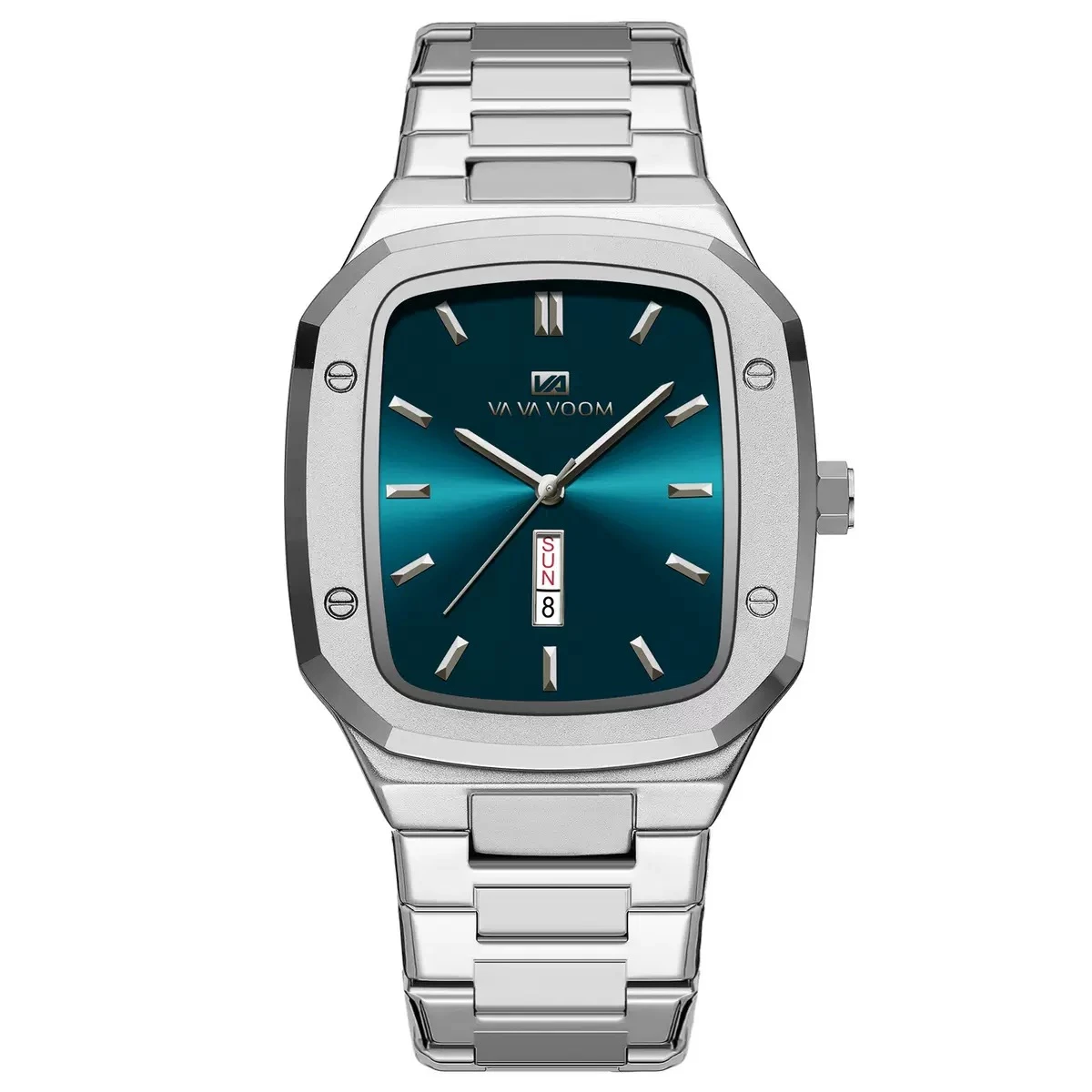 VAVA VOOM V0029 Men Watch High End Business Waterproof Creative Double Calendar High Quality Steel Strip Male Fashion Quartz Clock Watches - Silver & Blue