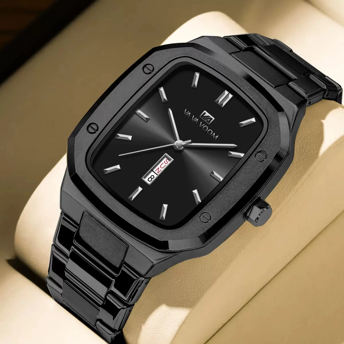 VAVA VOOM V0029 Men Watch High End Business Waterproof Creative Double Calendar High Quality Steel Strip Male Fashion Quartz Clock Watches - Black