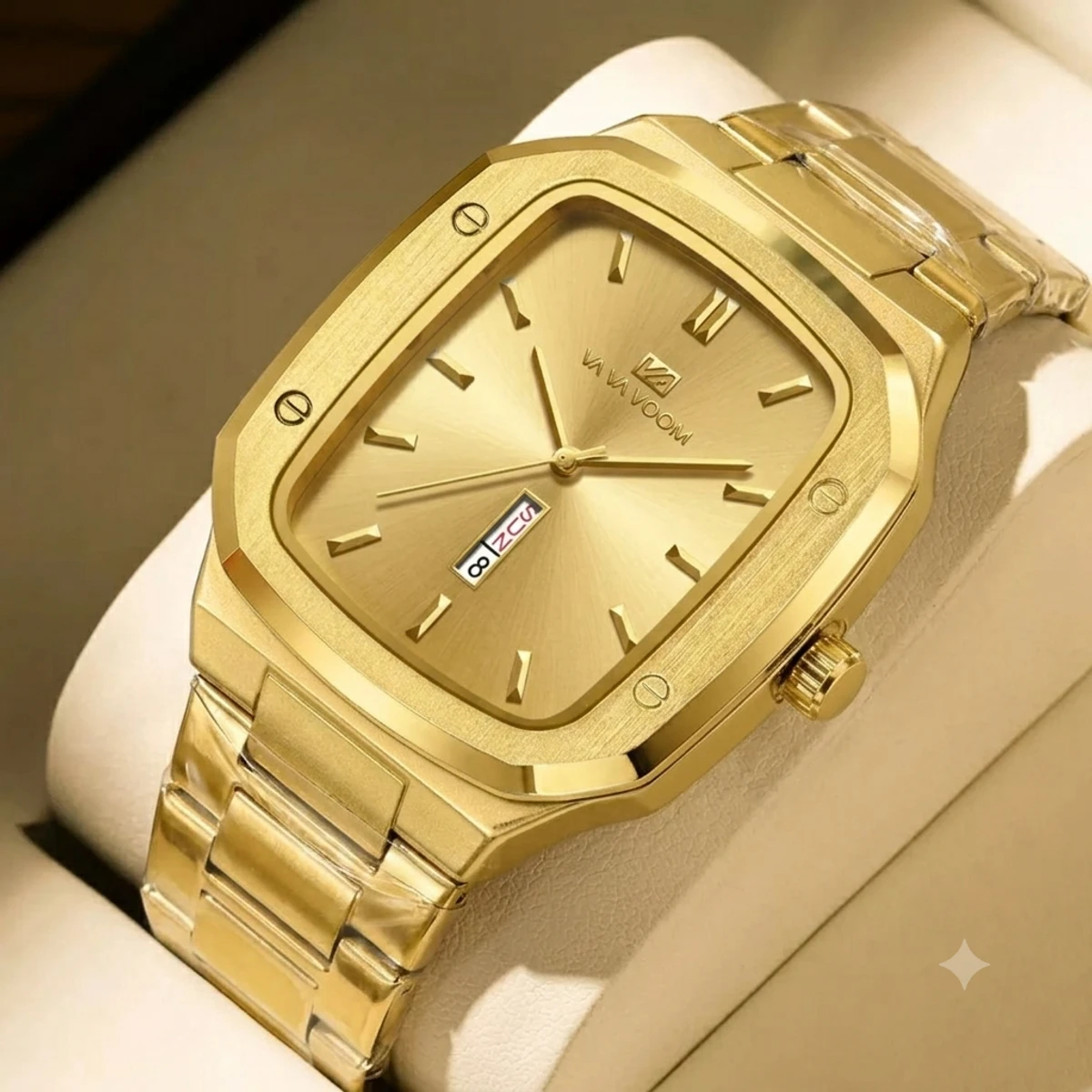 VAVA VOOM V0029 Men Watch High End Business Waterproof Creative Double Calendar High Quality Steel Strip Male Fashion Quartz Clock Watches - Golden
