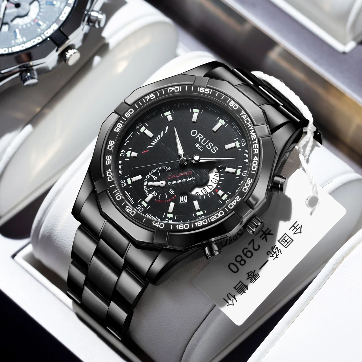 Oruss Luxury Men Watches Business Top Brand Man Wristwatch Waterproof Luminous Date Quartz Men's Watch High Quality- Black