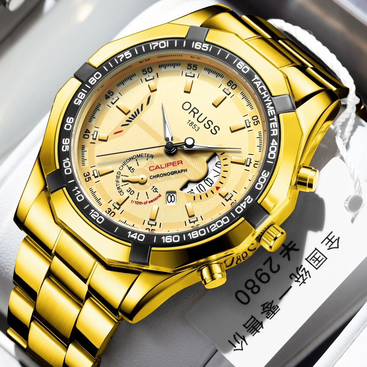 Oruss Luxury Men Watches Business Top Brand Man Wristwatch Waterproof Luminous Date Quartz Men's Watch High Quality- Golden