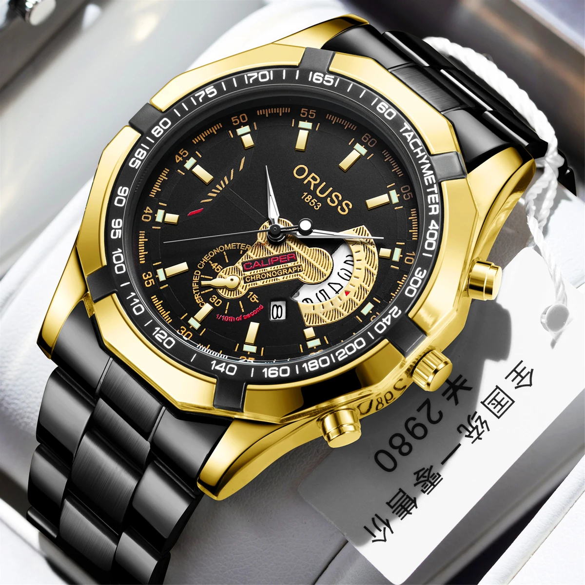 Oruss Luxury Men Watches Business Top Brand Man Wristwatch Waterproof Luminous Date Quartz Men's Watch High Quality- Black & Golden