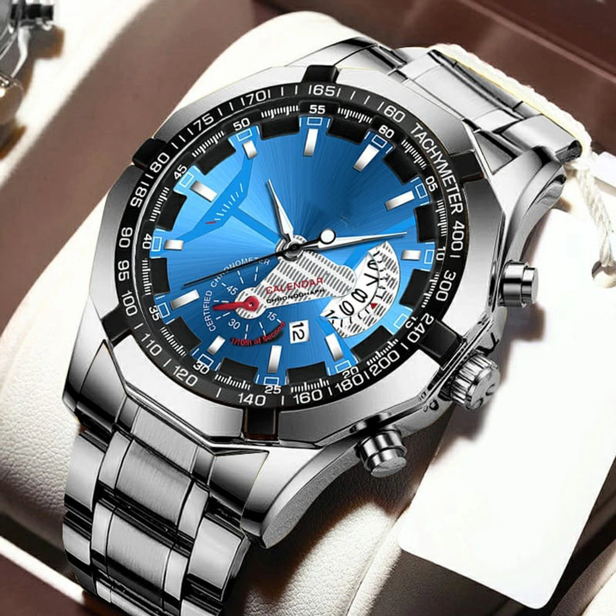 Oruss Luxury Men Watches Business Top Brand Man Wristwatch Waterproof Luminous Date Quartz Men's Watch High Quality- Blue & Silver