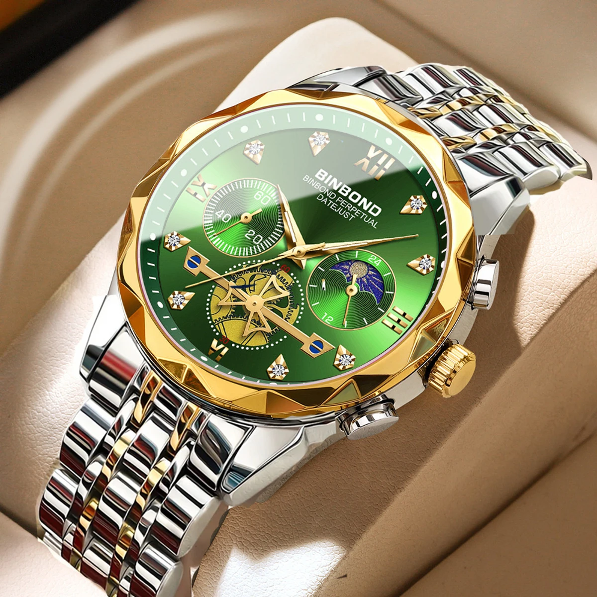 New Luxury Watch For Men Stainless Steel Waterproof Business Sport Wristwatches- Green
