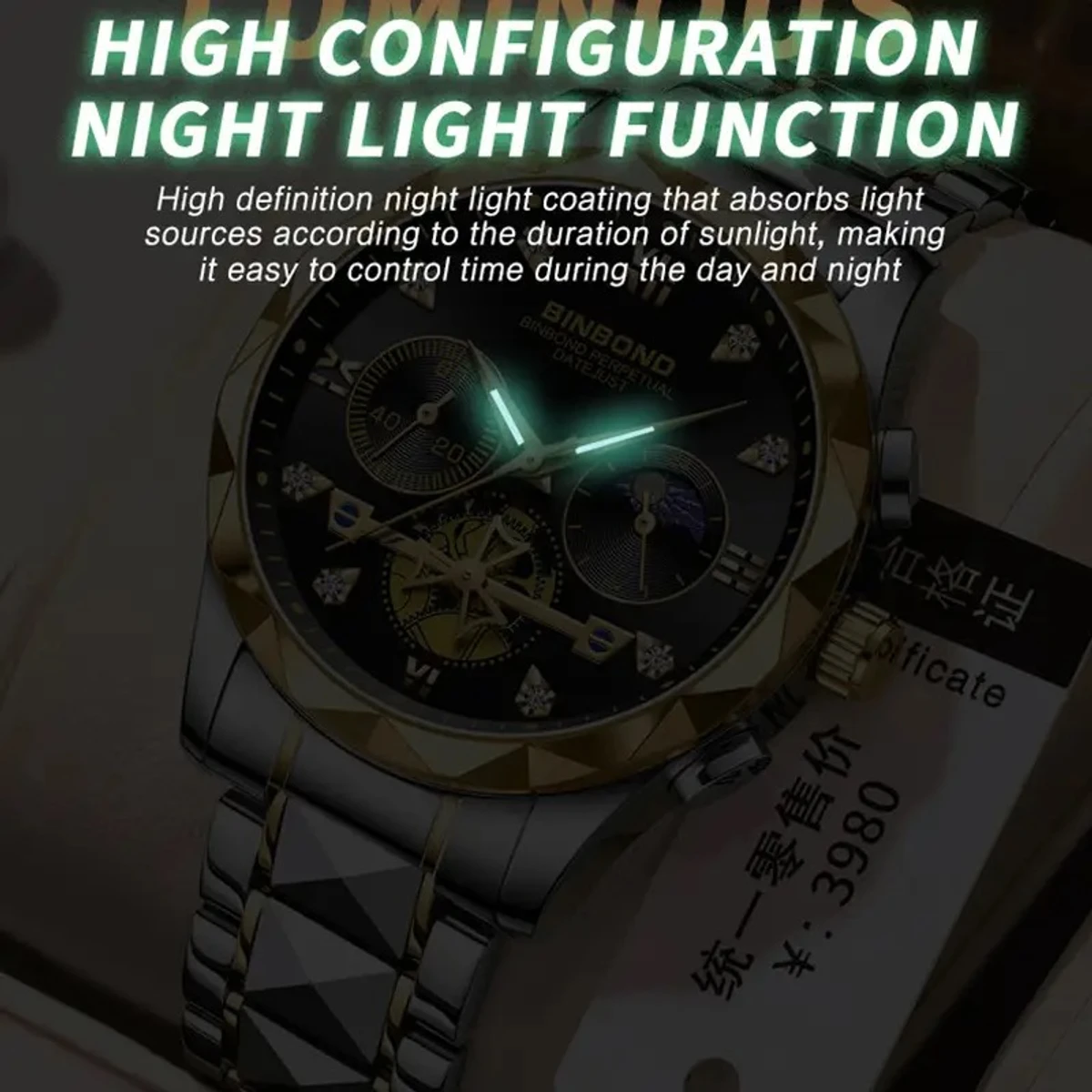 New Luxury Watch For Men Stainless Steel Waterproof Business Sport Wristwatches- Black & Golden