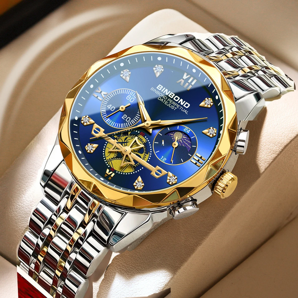 New Luxury Watch For Men Stainless Steel Waterproof Business Sport Wristwatches- Blue