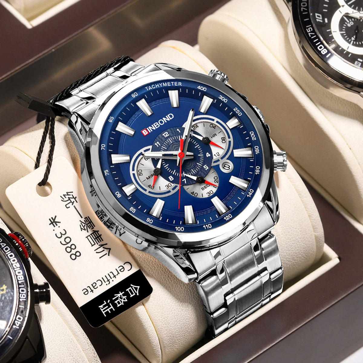 Luxury Man Watch High Quality Waterproof Luminous Men's Wristwatch Stainless Steel Men Quartz Watches Casual Clock-Silver & Blue