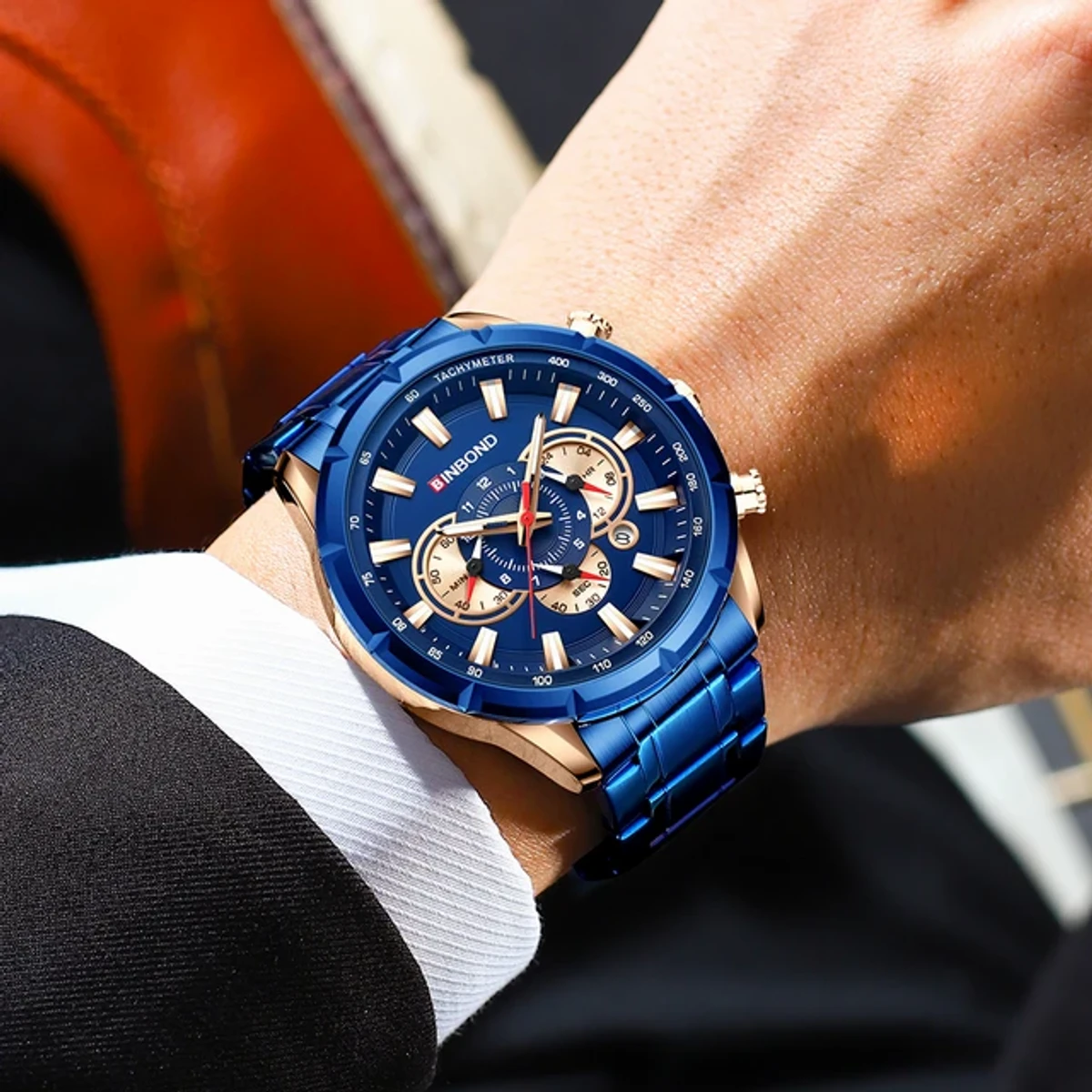Luxury Man Watch High Quality Waterproof Luminous Men's Wristwatch Stainless Steel Men Quartz Watches Casual Clock-Blue