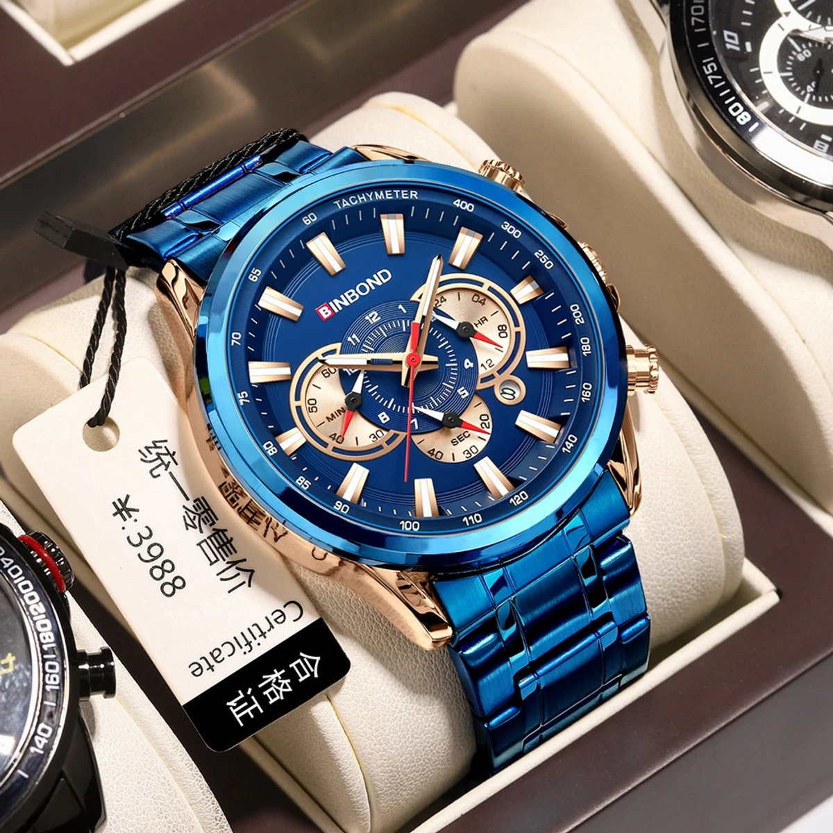 Luxury Man Watch High Quality Waterproof Luminous Men's Wristwatch Stainless Steel Men Quartz Watches Casual Clock-Blue