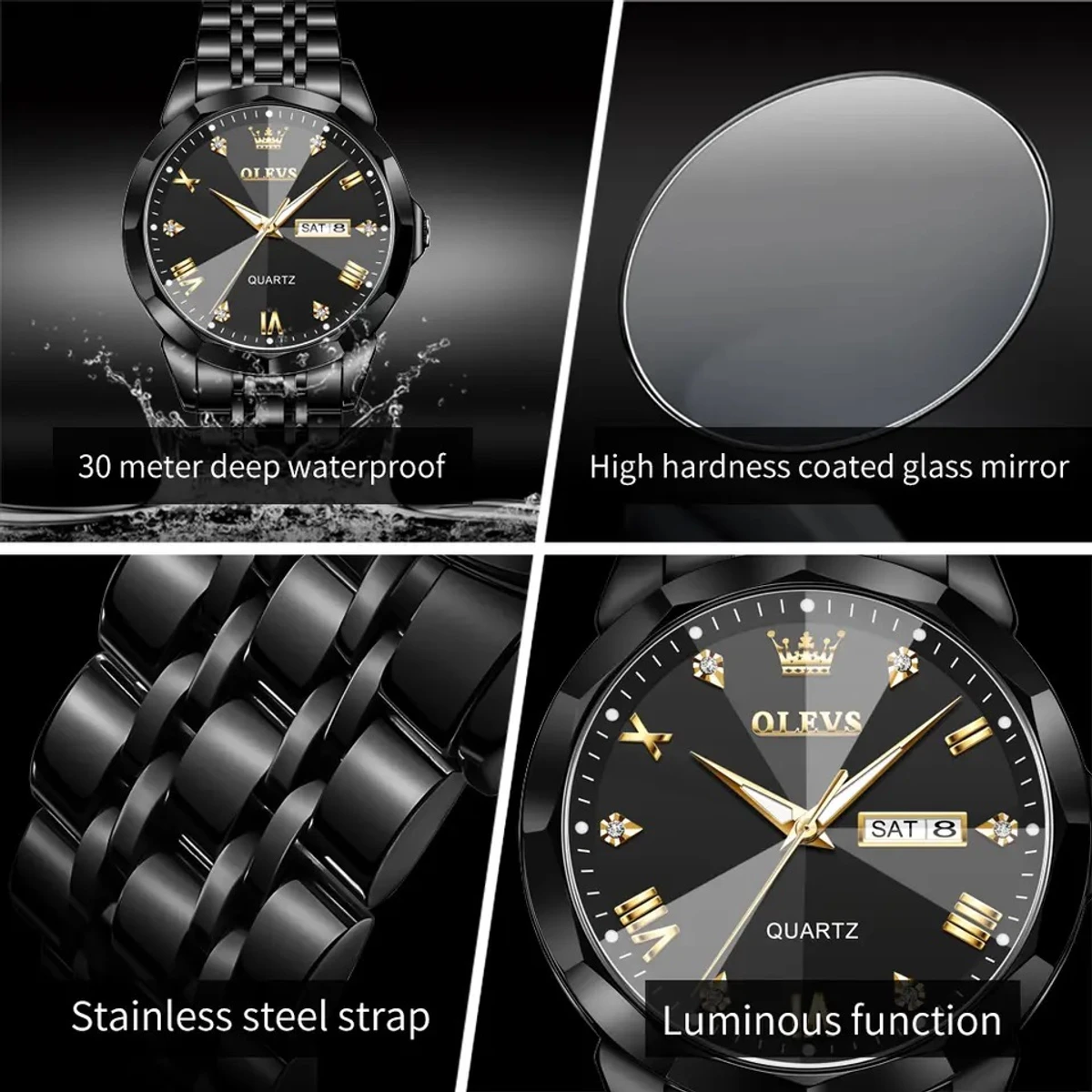 Combo Couple watch 2 pcs 2024 New Luxury OLEVS MODEL 9931 Watch for Men Stainless Steel Waterproof Watches UNISEX- Black