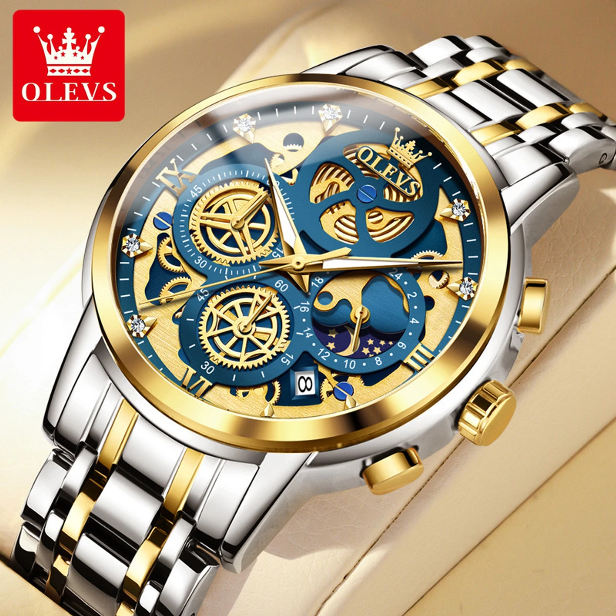 OLEVS Top Quartz Men's Brand Watch Luxury Watch Style Men's Watch- Silver & Blue