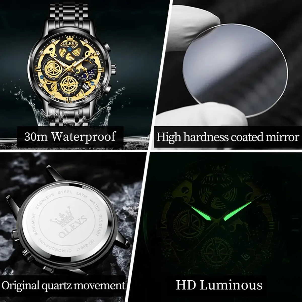 OLEVS Top Quartz Men's Brand Watch Luxury Watch Style Men's Watch- Silver & Blue