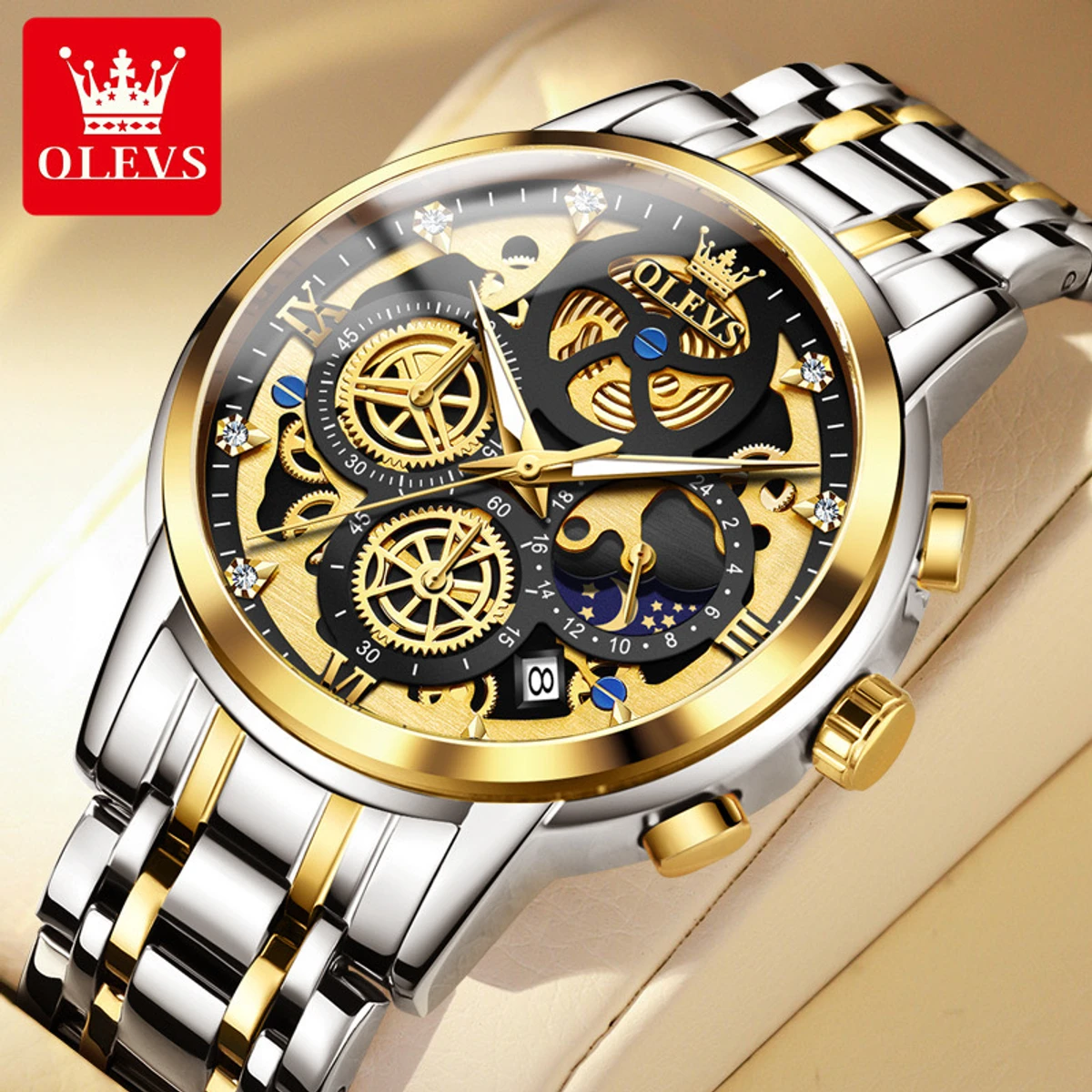 OLEVS Top Quartz Men's Brand Watch Luxury Watch Style Men's Watch- Silver & Black