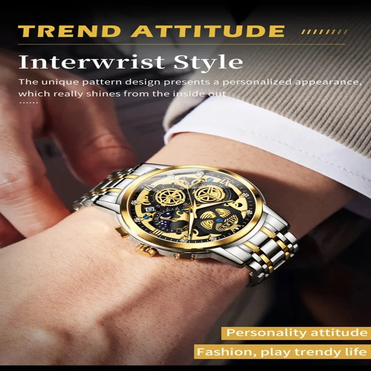 OLEVS Top Quartz Men's Brand Watch Luxury Watch Style Men's Watch- Silver & Green