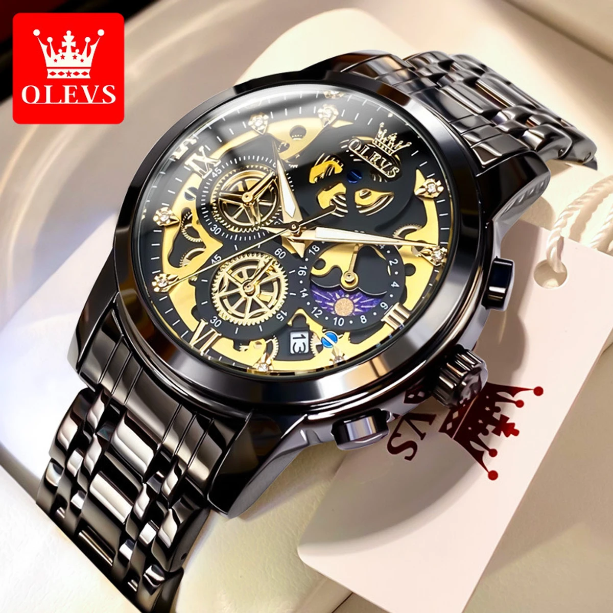 OLEVS Top Quartz Men's Brand Watch Luxury Watch Style Men's Watch- Black & Green