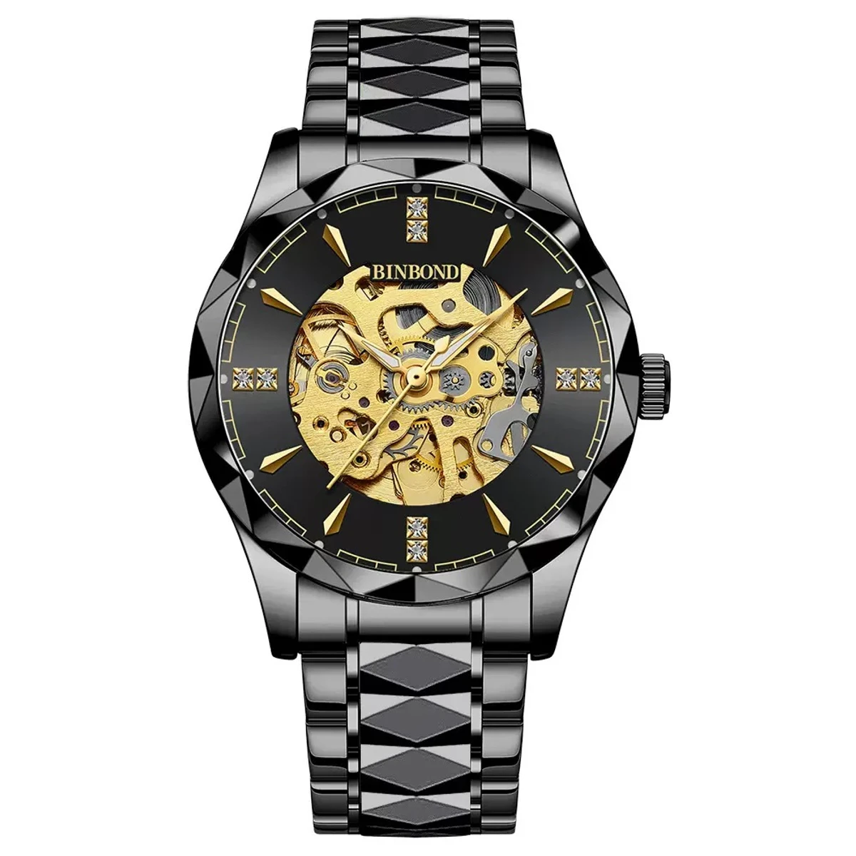 New Binbond J5059 Luxury Watch For Men Stainless Steel Waterproof Business Sport Wristwatches- Black