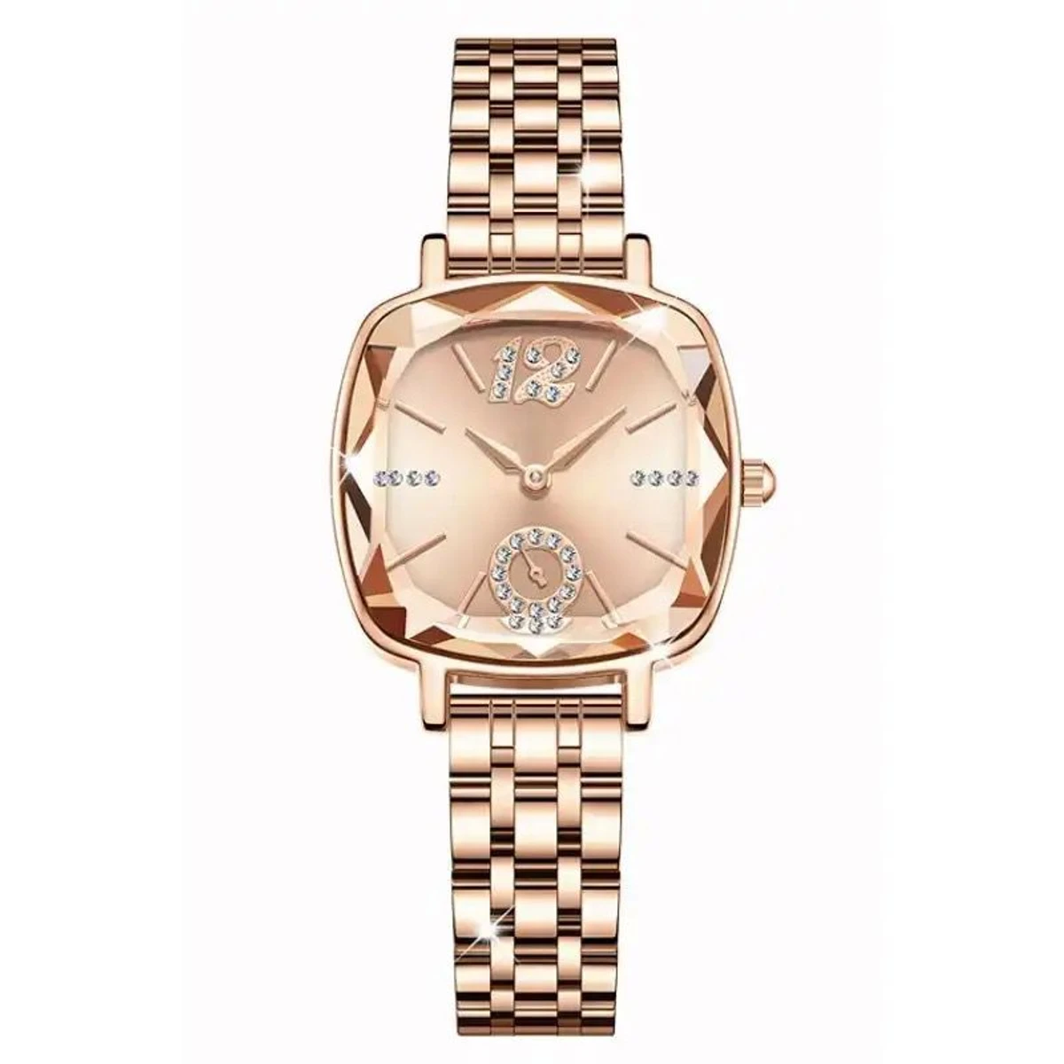 CRRJU Waterproof Ladies Wristwatch with Sparkling Rhinestone Dial and Stainless Steel Band- Light Coffee