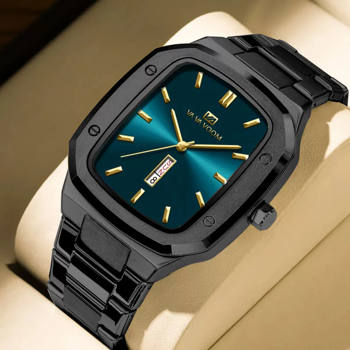 VAVA VOOM V0029 Men Watch High End Business Waterproof Creative Double Calendar High Quality Steel Strip Male Fashion Quartz Clock Watches - Black & Blue