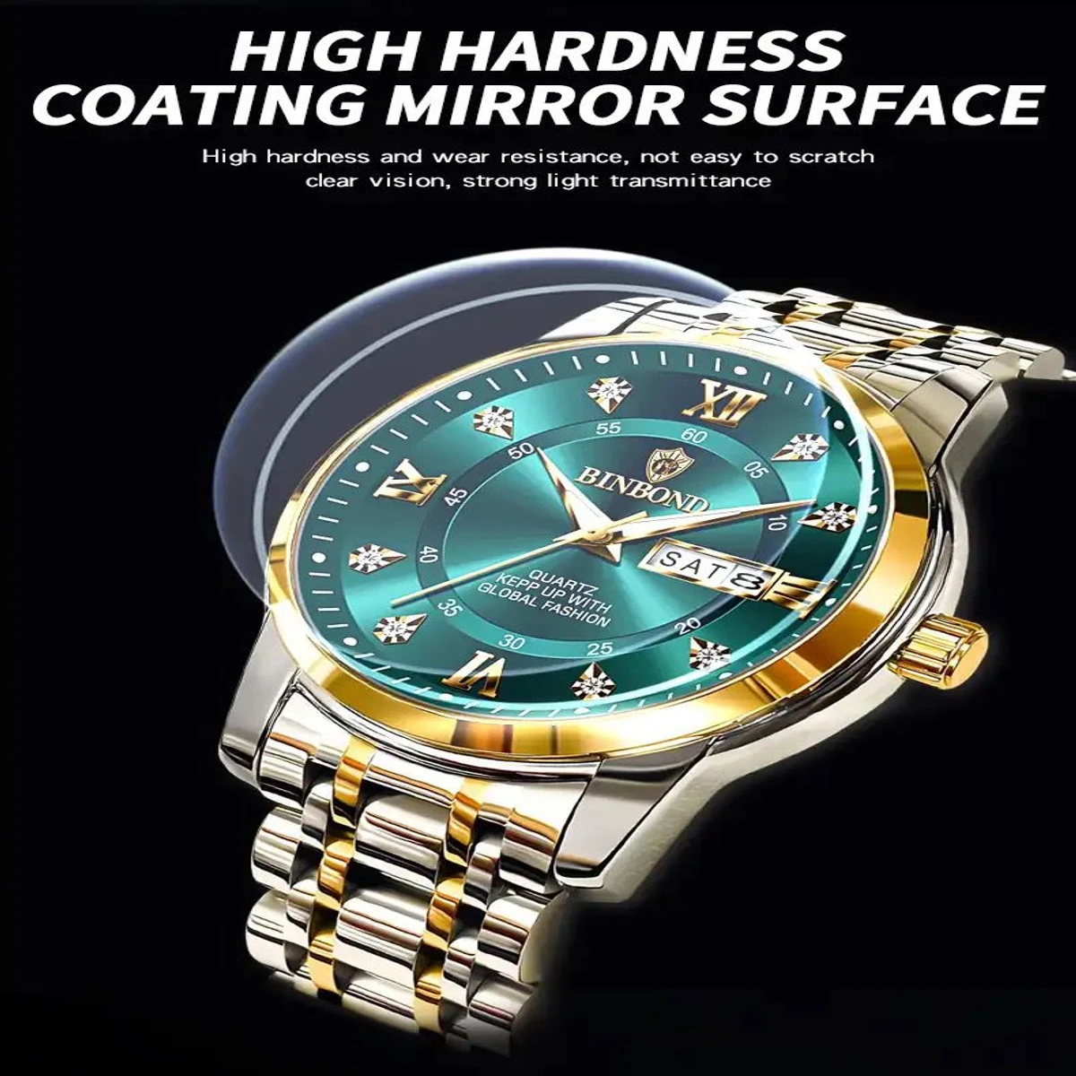 Binbond Men's Luxury Watch Elegant Dating Week Waterproof and Luminous Men's Watch Quartz Stainless Steel Sports Men's Watch- Silver