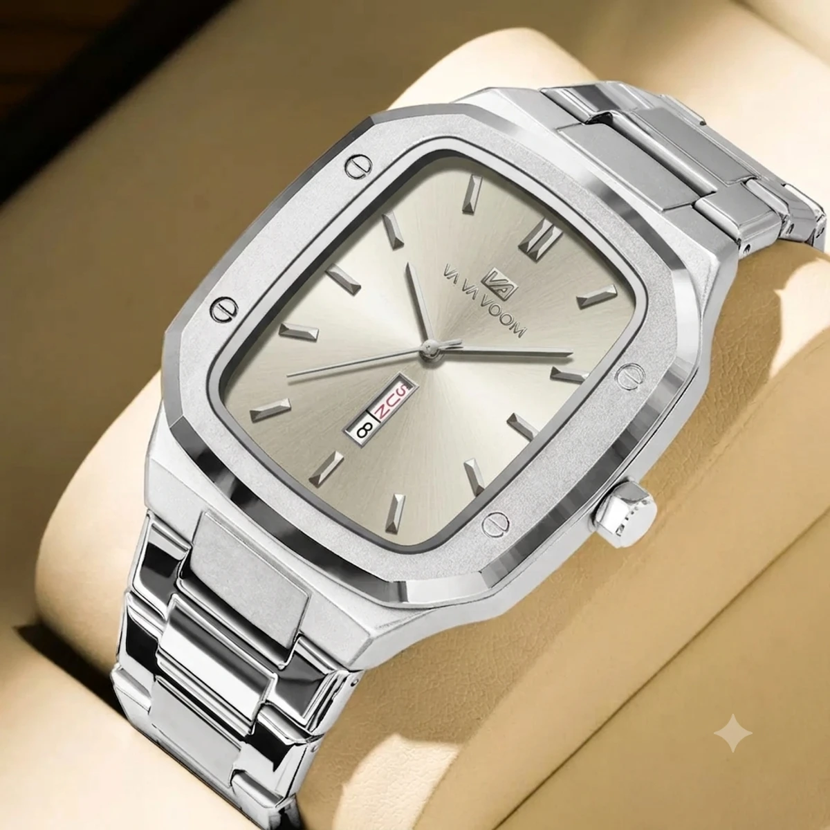 VAVA VOOM V0029 Men Watch High End Business Waterproof Creative Double Calendar High Quality Steel Strip Male Fashion Quartz Clock Watches - Silver