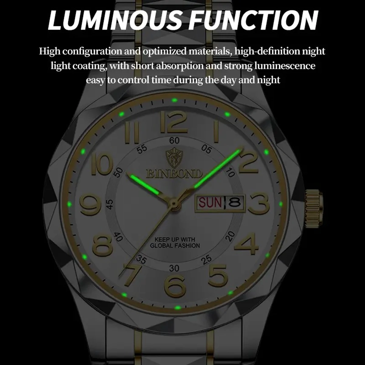 BINBOND Top Brand Luxury Man Wristwatch Waterproof Luminous Date Week Men Watches Stainless Steel Quartz Men's Watch Male - Silver