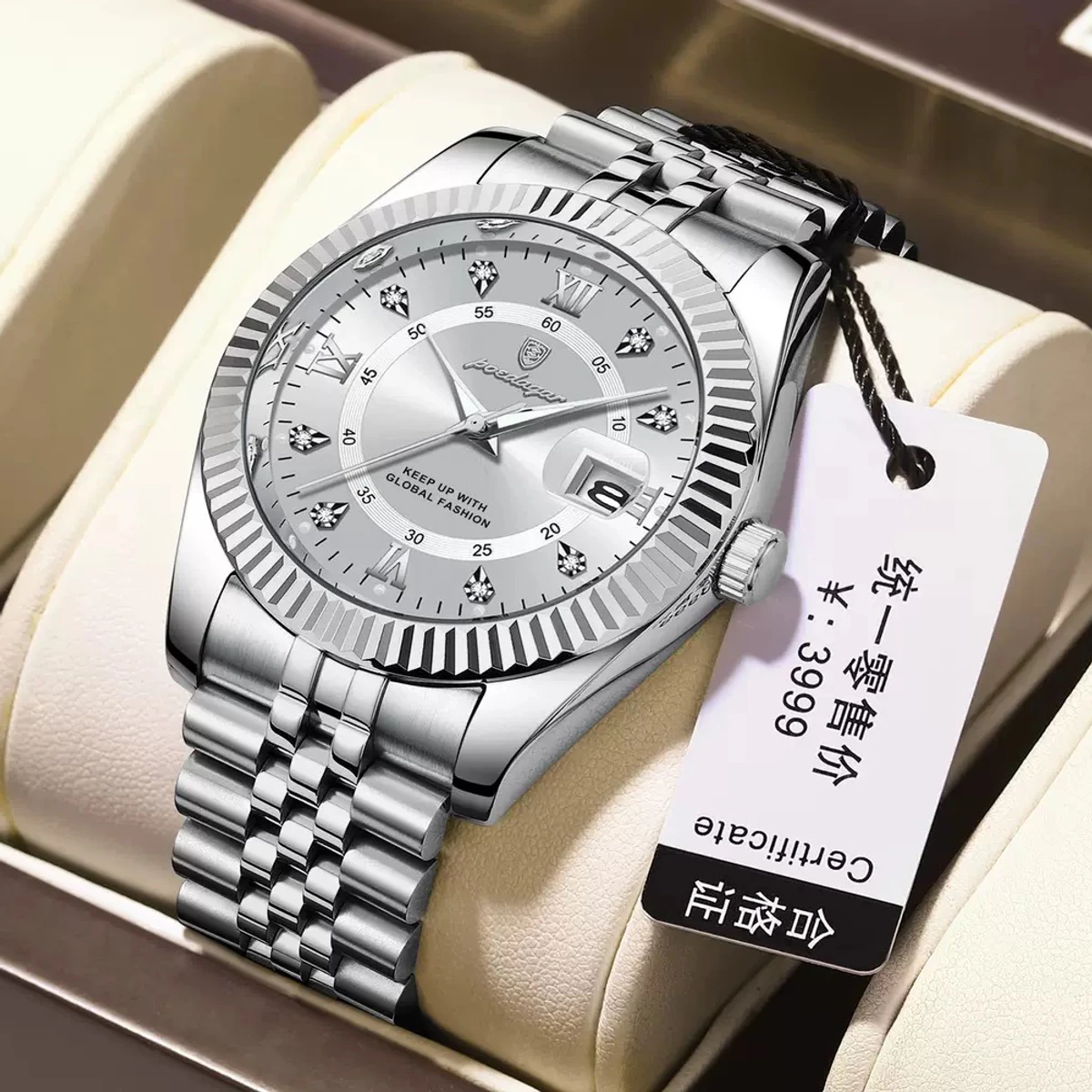 POEDAGAR 910 Luxury Style Men's Watches Trend Fashion Wristwatch Original Quartz Watch for Man- Silver