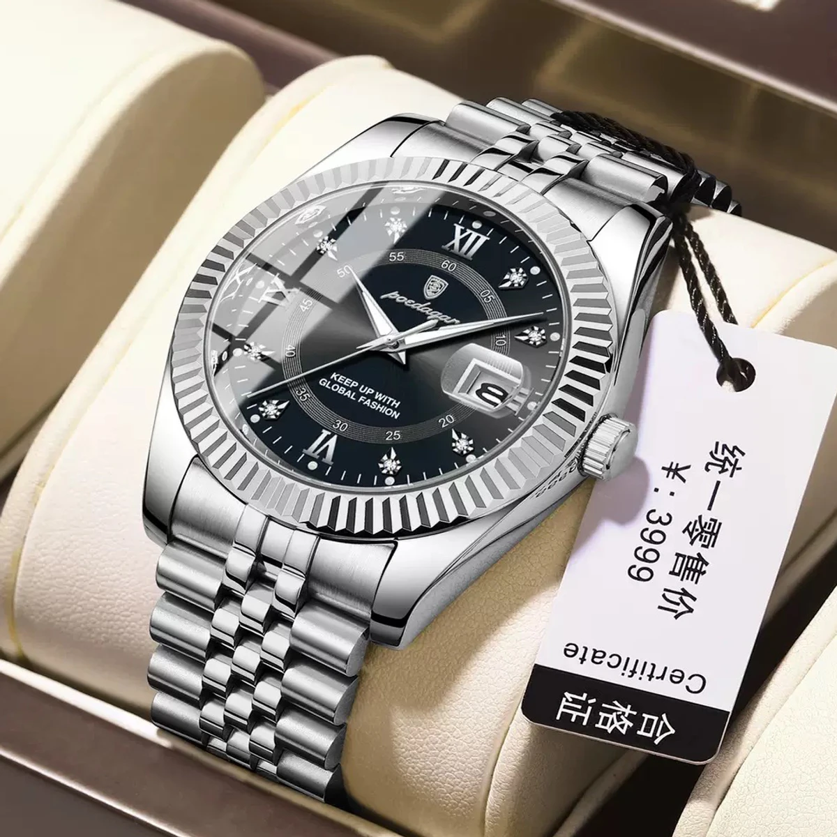 POEDAGAR 910 Luxury Style Men's Watches Trend Fashion Wristwatch Original Quartz Watch for Man- Silver & Black