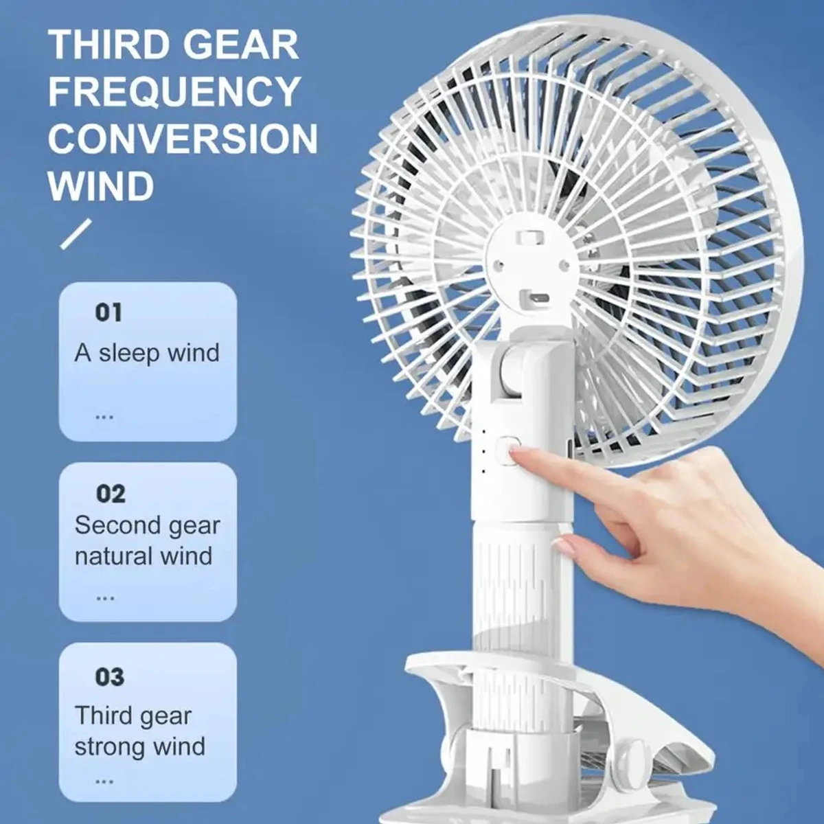 High Quality Portable Fan USB Rechargeable 3-gears Wireless Electric Hand Fan Clip Circulator Cooling Fan for Summer- Light Green