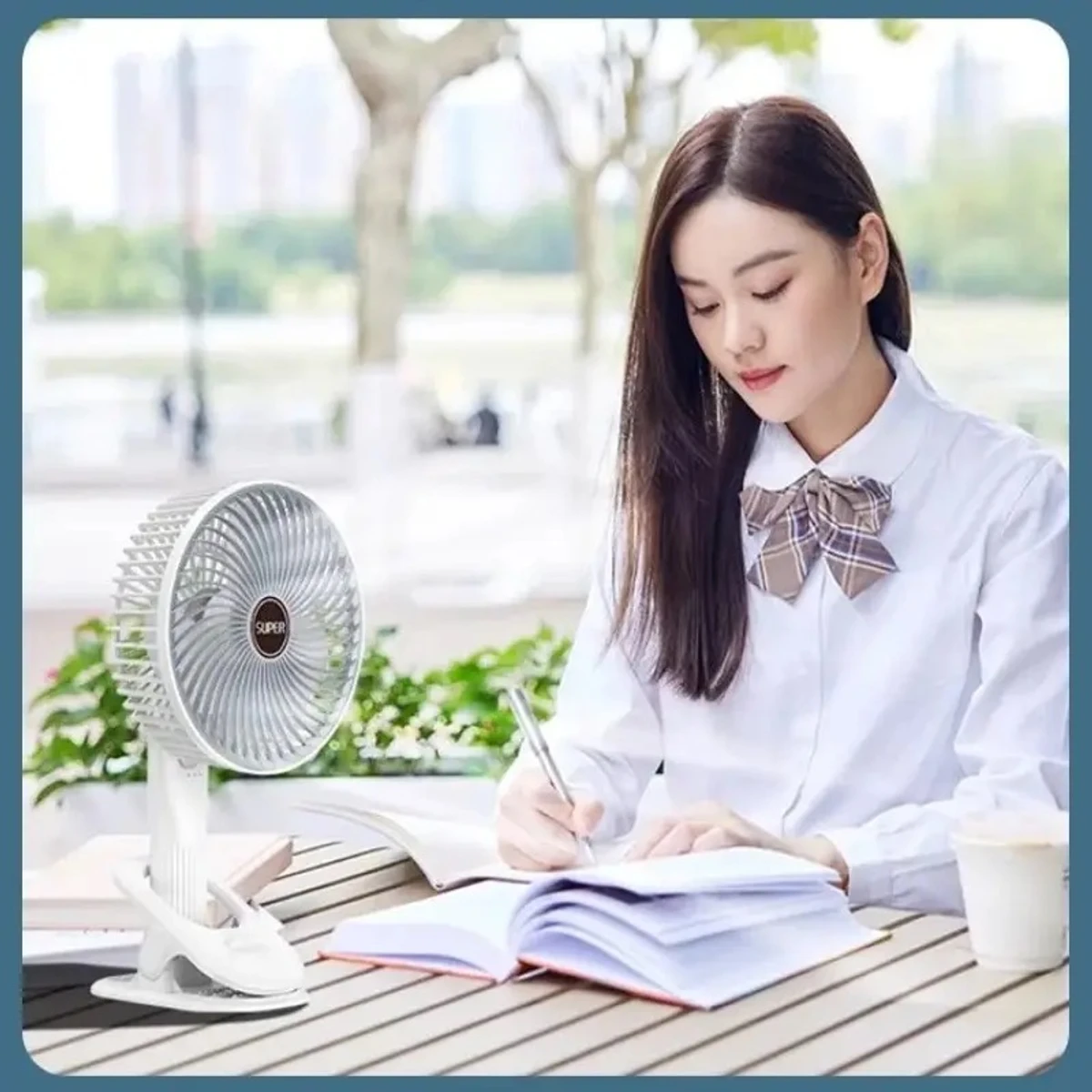 High Quality Portable Fan USB Rechargeable 3-gears Wireless Electric Hand Fan Clip Circulator Cooling Fan for Summer- White