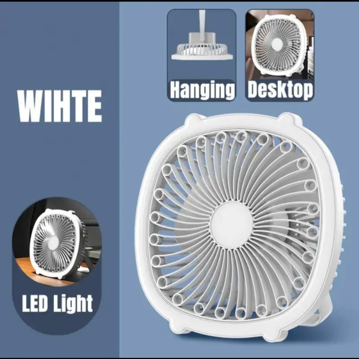 High Quality two-in-one USB charging fan night light fan desktop mini fan with fill light- White