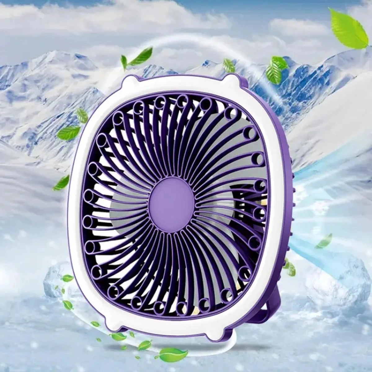High Qulity two-in-one USB charging fan night light fan desktop mini fan with fill light- Purple