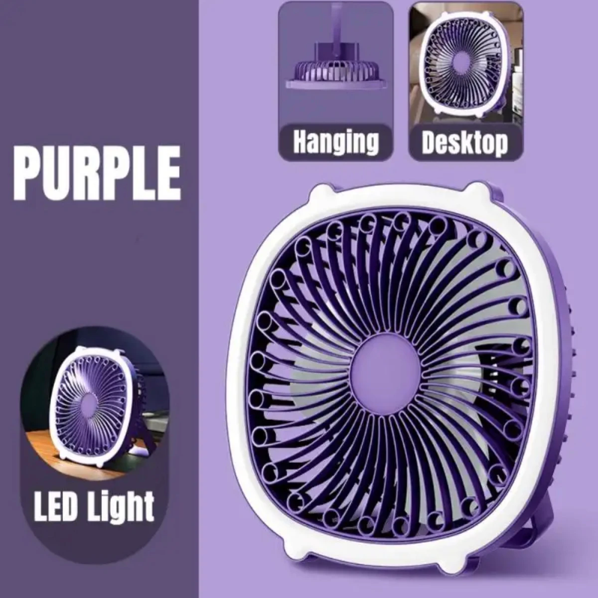High Qulity two-in-one USB charging fan night light fan desktop mini fan with fill light- Purple