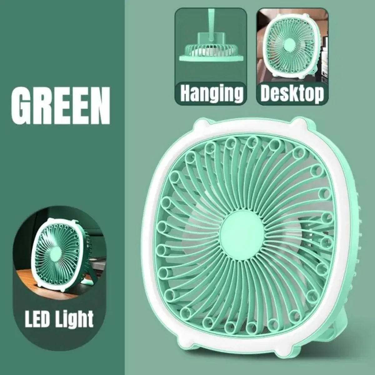 High Quality two-in-one USB charging fan night light fan desktop mini fan with fill light- Green