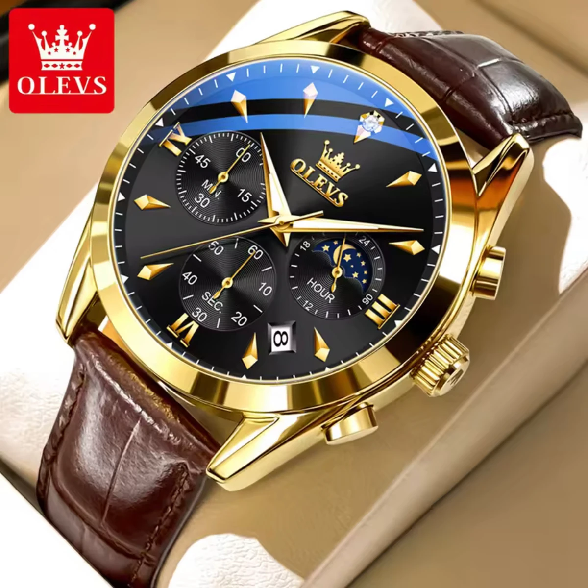 OLEVS 3609 Men's Watch High Quality Watch Luxury Brand Men's Watch- Golden & Black
