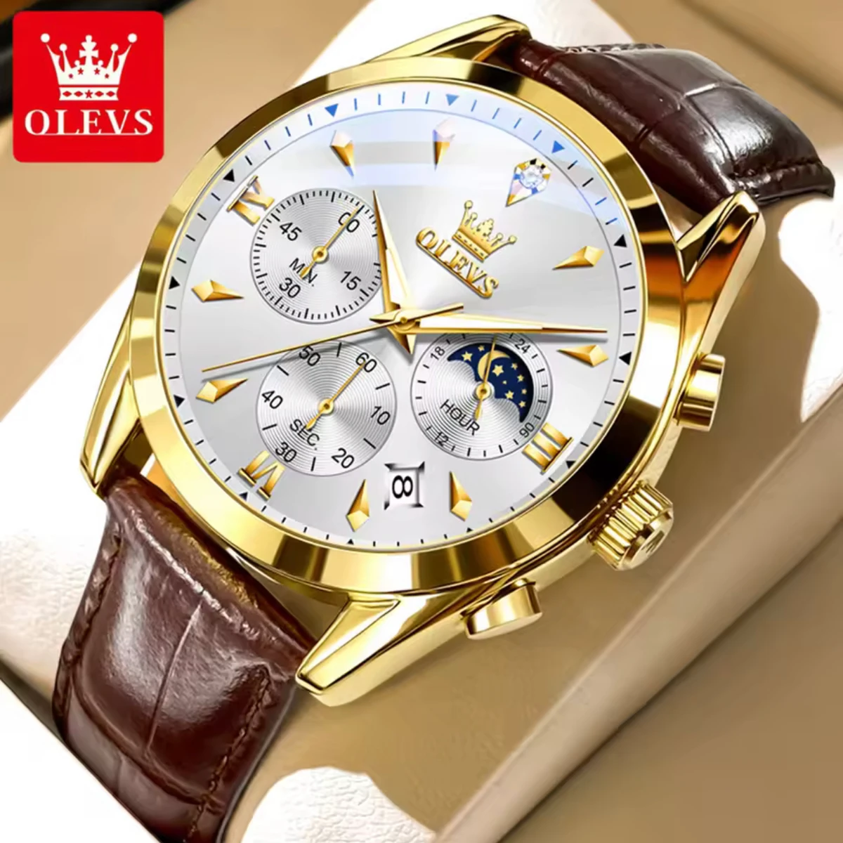 OLEVS 3609 Men's Watch High Quality Watch Luxury Brand Men's Watch- Silver & Golden
