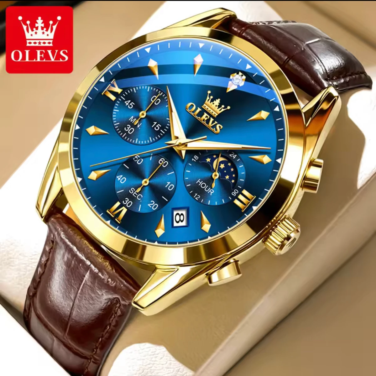OLEVS 3609 Men's Watch High Quality Watch Luxury Brand Men's Watch- Blue & Golden