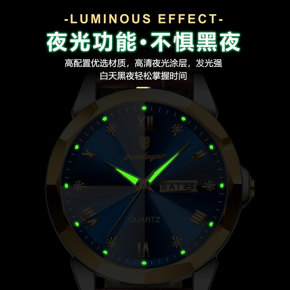 POEDAGAR 810 Luxury Man Wristwatch High Quality Quartz Sports Business Men Watch Waterproof Luminous Date Week Leather Men's Watches- Golden